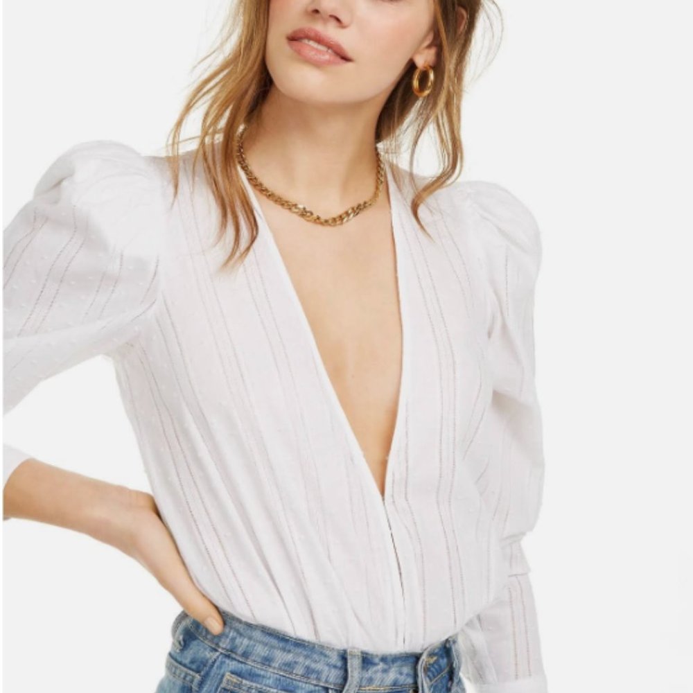 WeWoreWhat White Eyelet Puff Sleeve Cotton Bodysuit  - NWOT